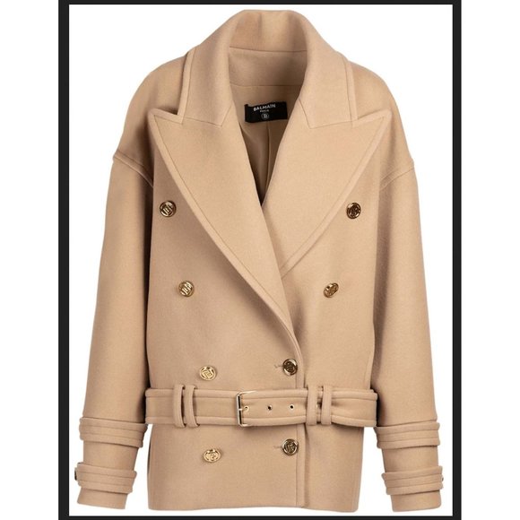 NWT size 10 Balmain Double breasted Wool Cashmere blend Felt Pea Coat in… - Picture 10 of 16